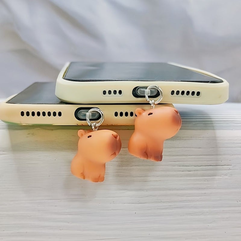 DIY Resin Cute Capybara Pendant Phone Hole Dust Plug for 5-14 Pro Max - Image 1