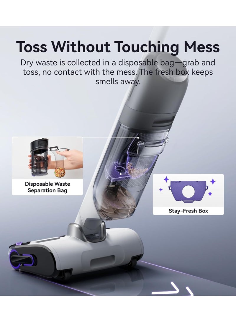 NARWAL مكنسة كهربائية رطبة وجافة S30 بقوة شفط 20000Pa، تنظيف ذاتي عند 176°F، تجفيف مسخن، كيس نفايات قابل للتخلص، خالية من التشابك، مكنسة ممسحة لاسلكية للأرضيات الصلبة وتنظيف الحواف، سهلة الاستخدام - Image 5