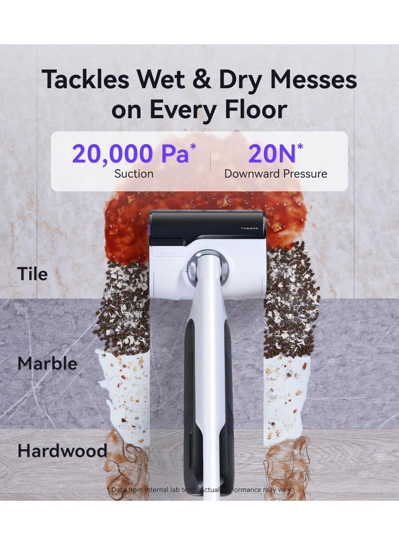 NARWAL مكنسة كهربائية رطبة وجافة S30 بقوة شفط 20000Pa، تنظيف ذاتي عند 176°F، تجفيف مسخن، كيس نفايات قابل للتخلص، خالية من التشابك، مكنسة ممسحة لاسلكية للأرضيات الصلبة وتنظيف الحواف، سهلة الاستخدام - Image 3