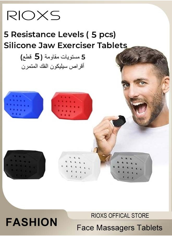 RIOXS Resistance Levels (5 pcs) Silicone Face Massagers Tablets for Beginners Intermediate Advance Users Jawline Sculptor Powerful Jaw Workout Face Massagers Slims Tones the Face  - Image 1