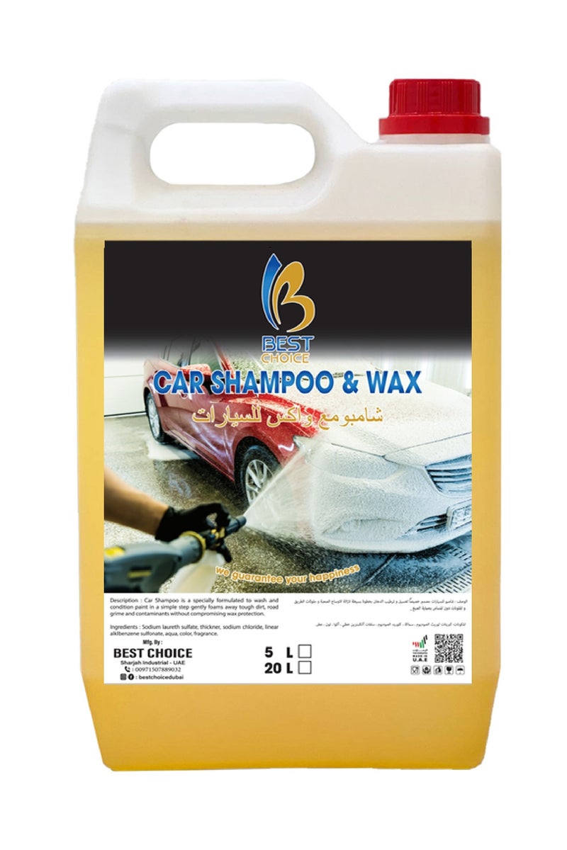 Best Choice Car Wash Shampoo and Wax 5L - Instant & Safe Cleaning Formula | High Foam, Streak-Free Shine | Gentle on Paint, Tough on Dirt | Ideal for Manual & Pressure Wash | Auto Detailing Solution - Image 1