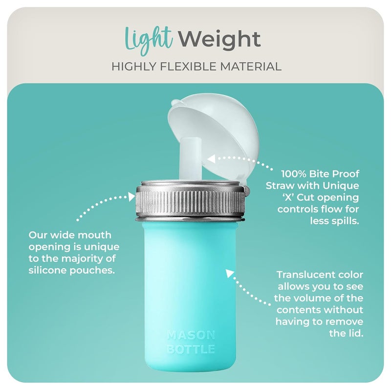 Mason Bottle 8oz Silicone Squeeze Pouch with Straw  Reusable Baby Food and Snack Pouch for Toddlers  Soft Food and Liquid Bottle  BPA  BPSFree NonToxic Made in USA Teal - Image 5