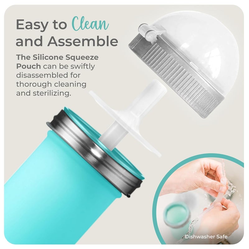 Mason Bottle 8oz Silicone Squeeze Pouch with Straw  Reusable Baby Food and Snack Pouch for Toddlers  Soft Food and Liquid Bottle  BPA  BPSFree NonToxic Made in USA Teal - Image 4