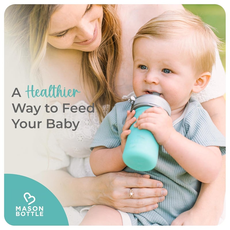 Mason Bottle 8oz Silicone Squeeze Pouch with Straw  Reusable Baby Food and Snack Pouch for Toddlers  Soft Food and Liquid Bottle  BPA  BPSFree NonToxic Made in USA Teal - Image 2