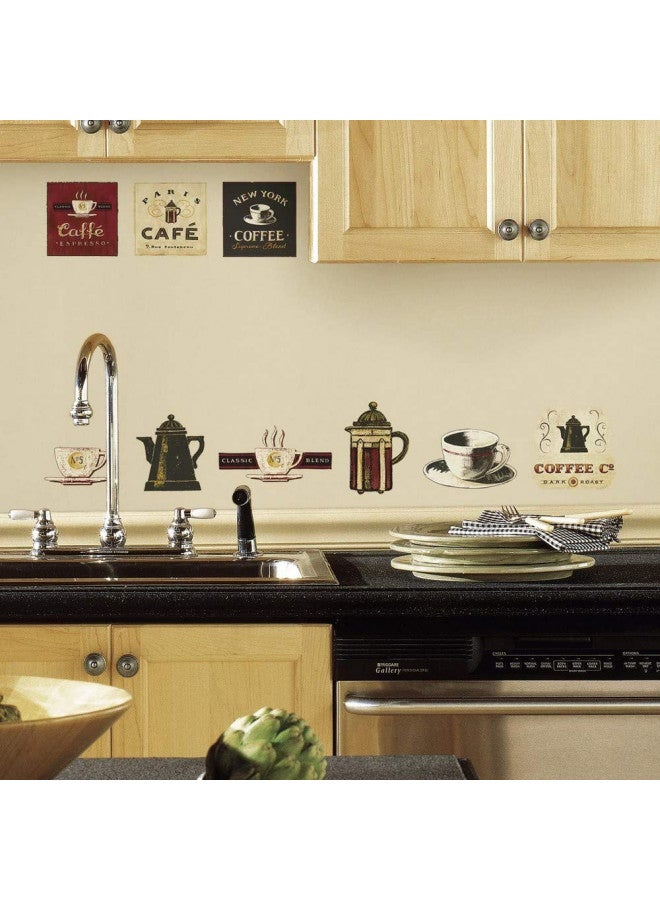 RoomMates RMK1254SCS Coffee House Peel and Stick Wall Decals 10 inch x 18 inch - Image 1