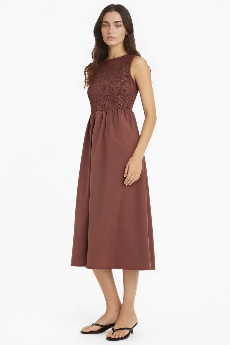 DeFacto Crew Neck Terry Cotton Sleeveless Midi Dress