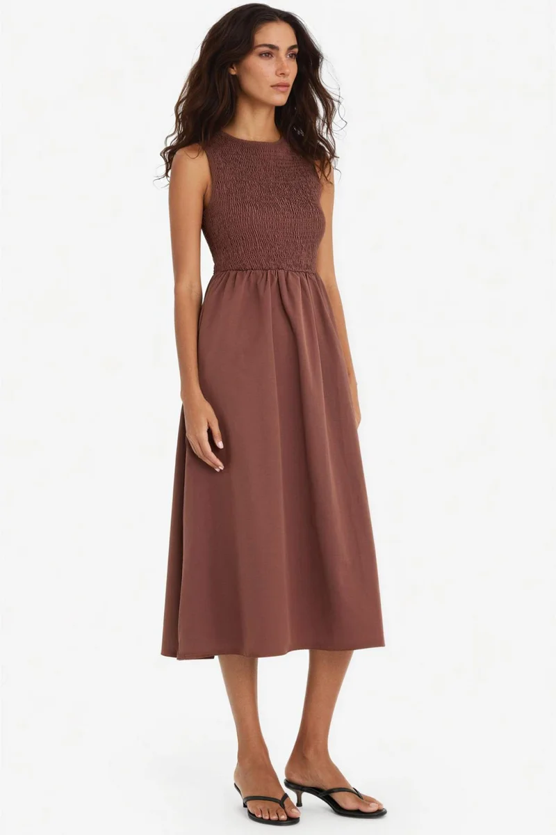 DeFacto Crew Neck Terry Cotton Sleeveless Midi Dress
