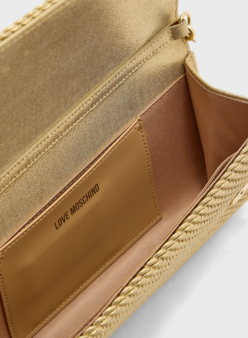 Love Moschino Chain Detailed Flap Over Crossbody