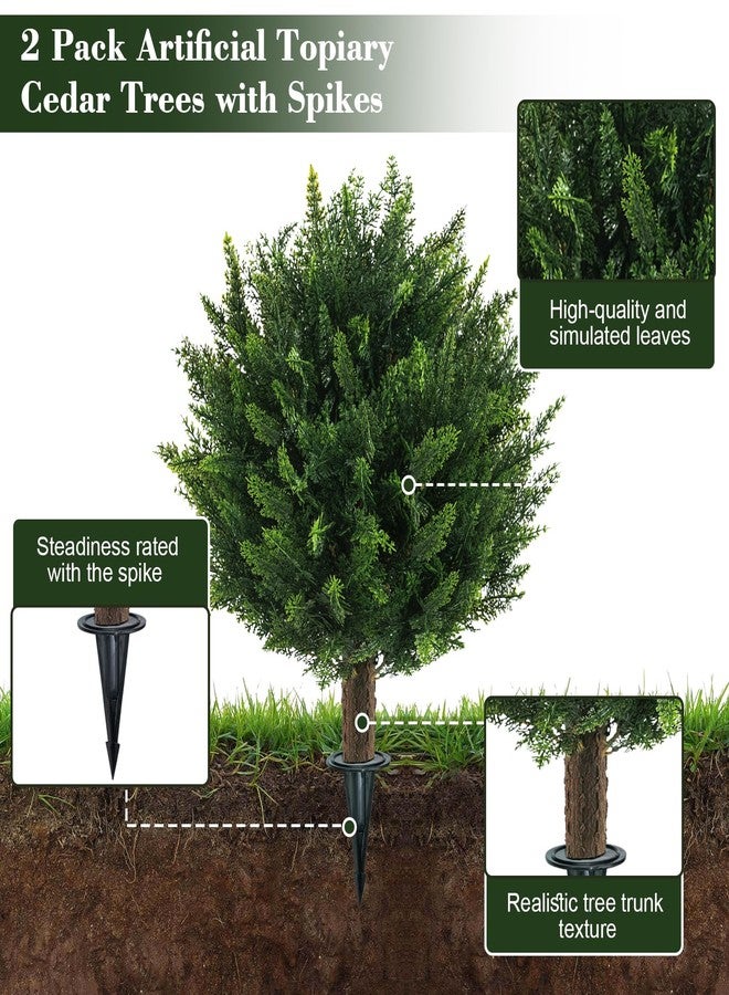Chillchard 22" Artificial Cedar Topiary Outdoor Plants with Spike Set of 2, Faux Cypress Topiary Ball Bushes Outdoor Fake Shrubs UV Resistant for Front Porch Décor - Image 3