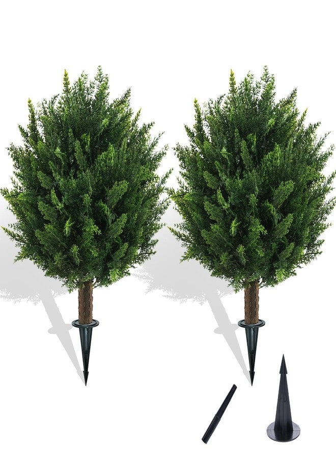 Chillchard 22" Artificial Cedar Topiary Outdoor Plants with Spike Set of 2, Faux Cypress Topiary Ball Bushes Outdoor Fake Shrubs UV Resistant for Front Porch Décor - Image 1
