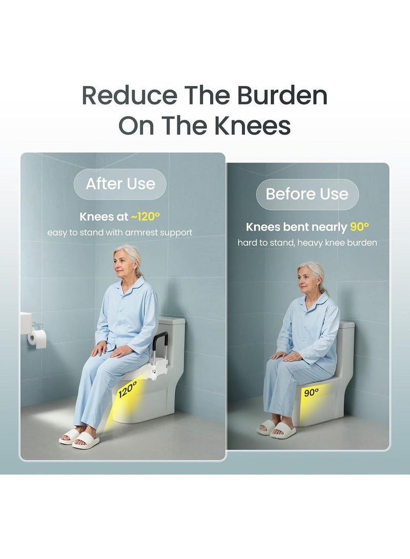Raised toilet seat with 4.3-inch height handles, with adjustable height padded grab bars and rotating locking knob. - Image 2