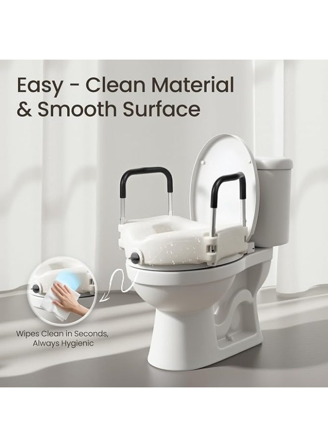 Raised toilet seat with 4.3-inch height handles, with adjustable height padded grab bars and rotating locking knob. - Image 5