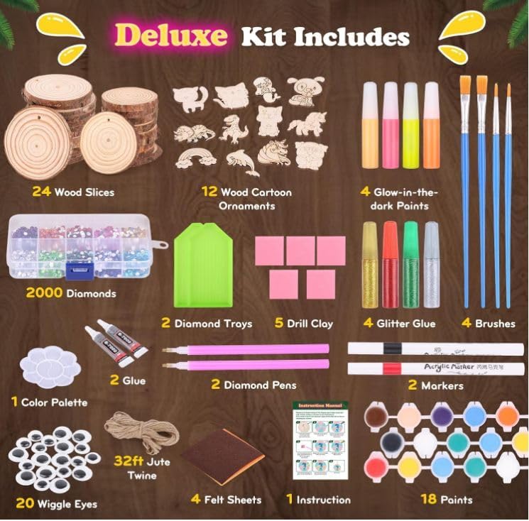 Home Smart Glow in The Dark Wooden Painting kit for Toddlers Kids Deluxe Wooden Painting set with wood slice - Image 2