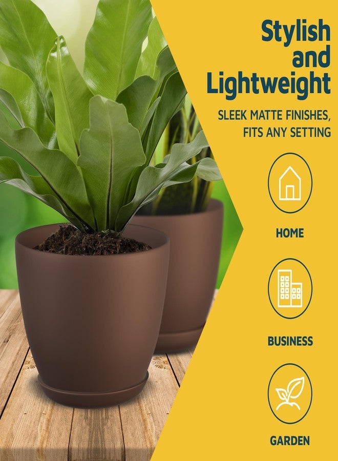 Lifemaster Planter Pots with Drainage Holes - Lightweight, Durable & Space-Saving Pots for Indoor and Outdoor - Versatile Functionality, Simple Modern Design, Set of 5 Plastic Planter Pots - Brown - Image 3