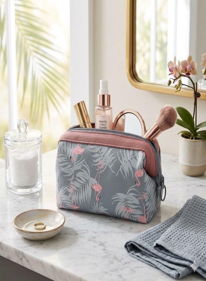 AASHRIT Naylon Cosmetic Toiletry Makeup Pouch with Portable Travel Multipurpose Water-Resistant Zipper Makeup Brush Bags - Flamingo ASPF-16 - Image 1