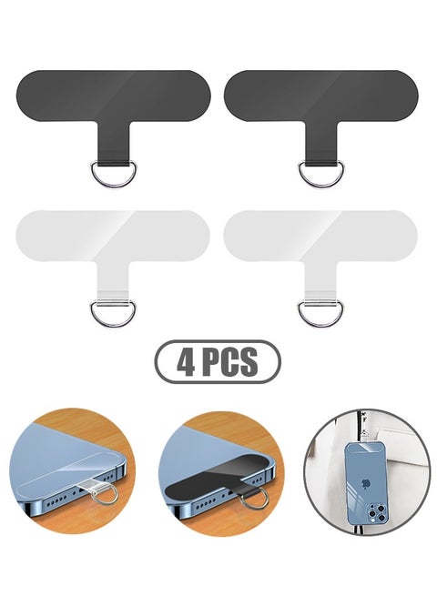 4 Pcs Universal Phone Lanyard Clamp Pad, Anti Lost Connector Card Tether Phone Charms, Reinforced Alloy Hook Mobile Phone Back Sticker (Transparent+Black)