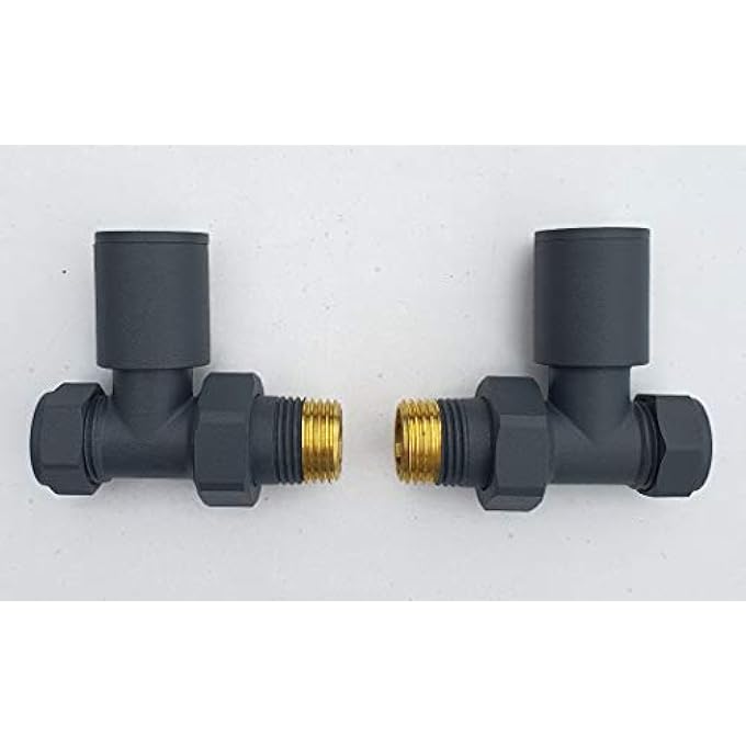 AUCHOIS ANTHRACITE STRAIGHT TOWEL RAIL VALVES 1/2" /15MM RADIATOR VALVES - Image 3