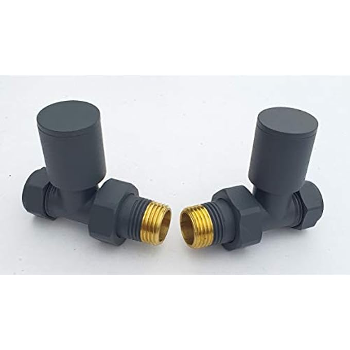 AUCHOIS ANTHRACITE STRAIGHT TOWEL RAIL VALVES 1/2" /15MM RADIATOR VALVES - Image 1