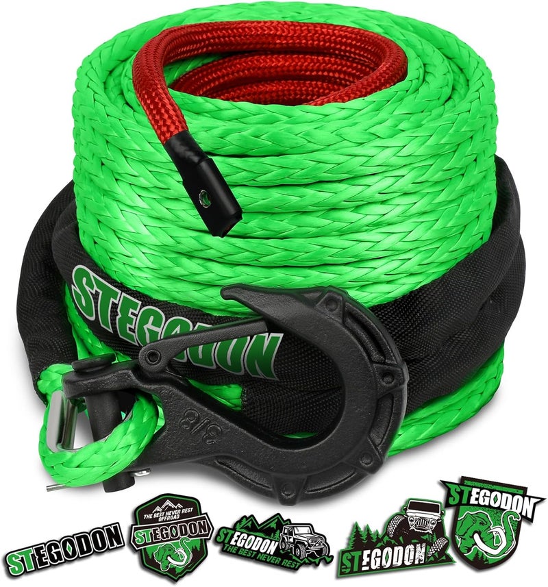 STEGODON Synthetic Winch Rope, 3/8'' x 85ft 25,000LBS Synthetic Winch Line 3/8 Winch Cable Replacement Synthetic Rope with Forged Winch Hook for 4WD Off Road Vehicle SUV Truck(Green) - Image 1