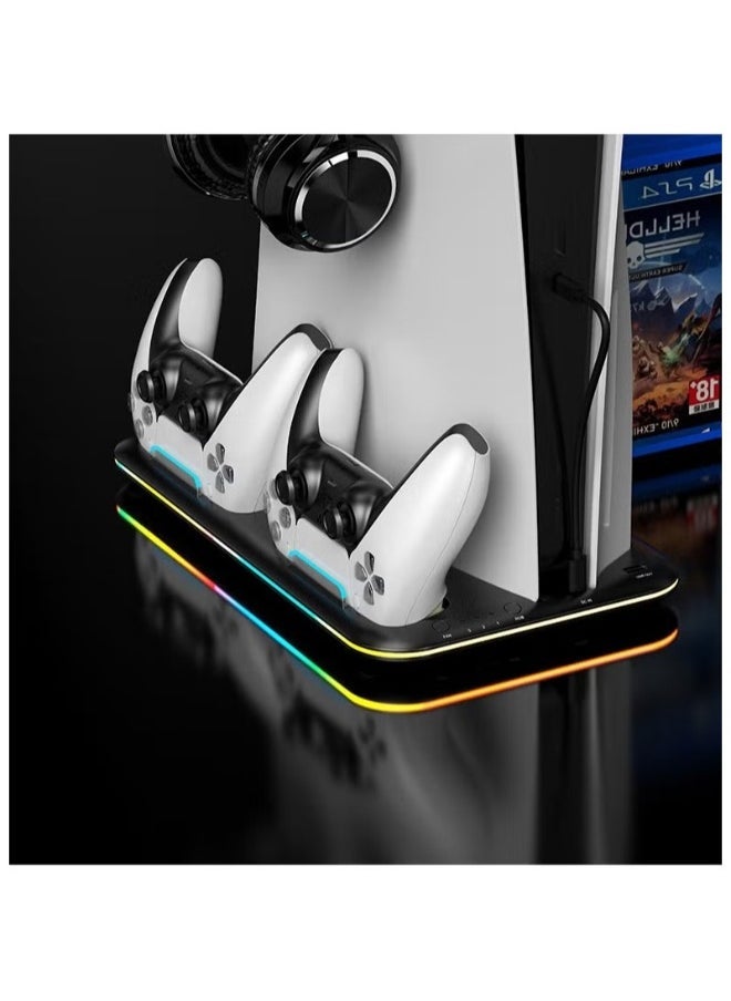 Saitake PS5 Stand and Cooling Station with Dual Controller Charging Station for PlayStation 5 Console, PS5 Accessories Incl. Controller Charger, Cooling fan, Headset holder (Fit 2023 PS5 -Fat-normal Versions) - Image 3