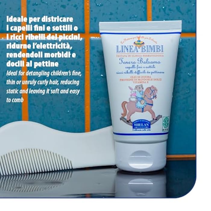 Helan Linea Bimbi - Gentle Hair Conditioner for Children, Detangler for Curly and Hard-to-Comb Hair for Boys and Girls, Paraben and Silicone Free with Jojoba Oil & Sweet Almond, Made in Italy, 50fl oz - Image 4