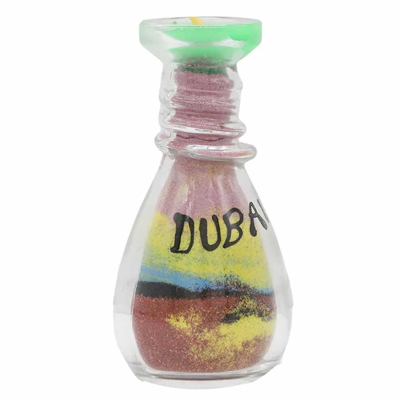 Dubai Sand Bottle Round, Sand Bottle Art Dubai, Decorative Candle in Green Colour- 9cm