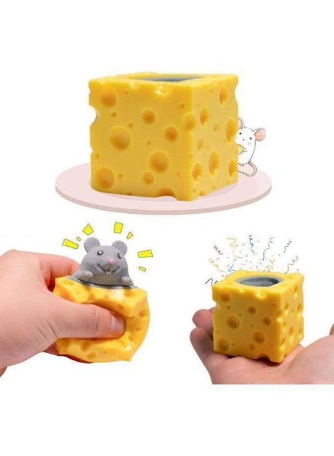 Squeezable Cheese Block Stress Ball with Pop-Out Mouse Sensory Toy