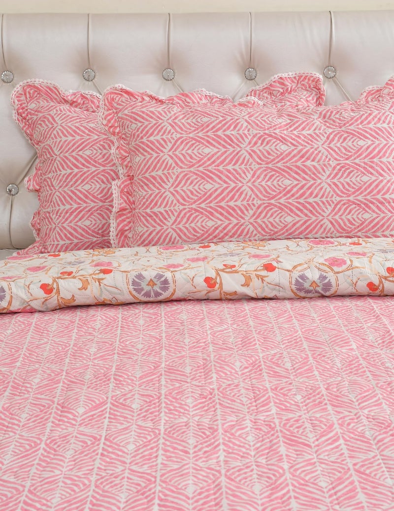 MORADO Luxury Ultrasonic Glace Cotton Solid Bubble lace Lightweight All Season Bedspreads/Bed Cover with 2 King Size Pillow Covers - (90x100 Inches, Dark Pink) - Image 2