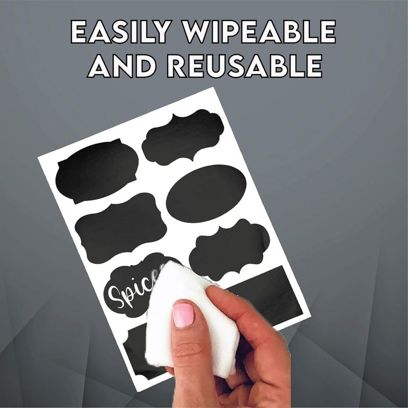 Mantah Chalkboard Label Stickers 96pcs - 9 Assorted Shapes in 3 Sizes with 2 White Chalk Marker, Reusable Waterproof Label for Storage Bin, Food Container, Jars, Containers - Image 4