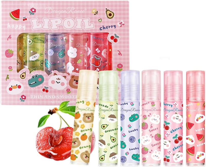 6PCS Roll On Lip Gloss Set Fruity Flavors Rolling Ball Lip Oil Nourishing Lip Care Lip Glow Oil Moisturizing Lip BalmFresh Texture Clear Lip Gloss Lip MakeupClear M
