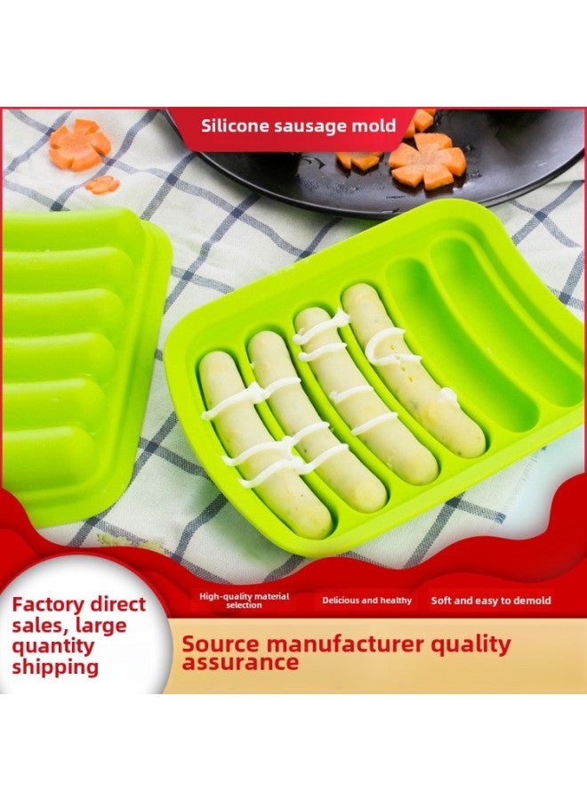 Spot Silicone Sausage Mold With Lid Homemade Baby Food Egg Sausage Box High Temperature Resistant Baking Mold-Specifications:Six Sausage Mould With Lid-Color:Yellow - Image 3