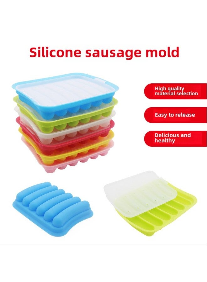 Spot Silicone Sausage Mold With Lid Homemade Baby Food Egg Sausage Box High Temperature Resistant Baking Mold-Specifications:Six Sausage Mould With Lid-Color:Yellow - Image 2