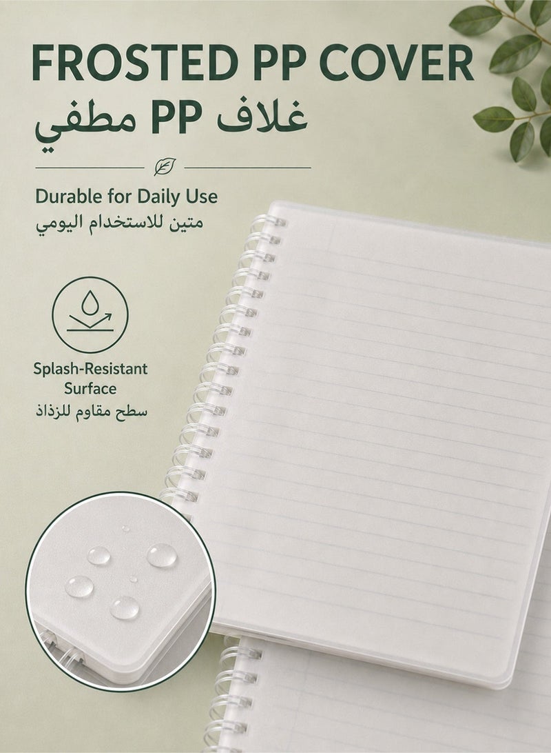 عبوة من دفترين حلزونيين مقاس A5، سعة 80 ورقة لكل دفتر (139×205 مم)، بملف حلزوني أبيض بلوري من مادة PP – لتدوين الملاحظات واليوميات الطلابية - Image 5