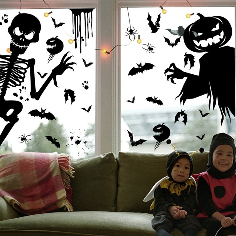 8PCS Window Sticker Scary Creepy Glass Window Decal Double Sided Window Clings for Halloween Dress Up Adhesive Sticker Halloween Gift Decoration - Image 2