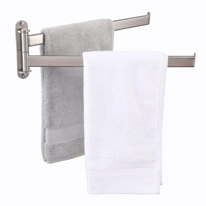 BATHROOM TOWEL RACK 155INCH SWIVEL TOWEL RACK 2ARM SWING OUT DOUBLE TOWEL BAR WALL MOUNTED SUS304 STAINLESS STEEL BRUSHED FINISH A2104S2L402