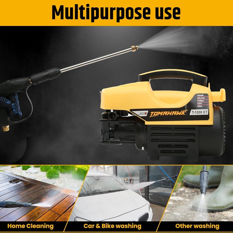 TOMAHAWK Pressure Washer T1200 1900W 120 Bar 10Lmin Flow 8m Hose Pipe Adjustable Pressure Settings Durable Design - Image 3