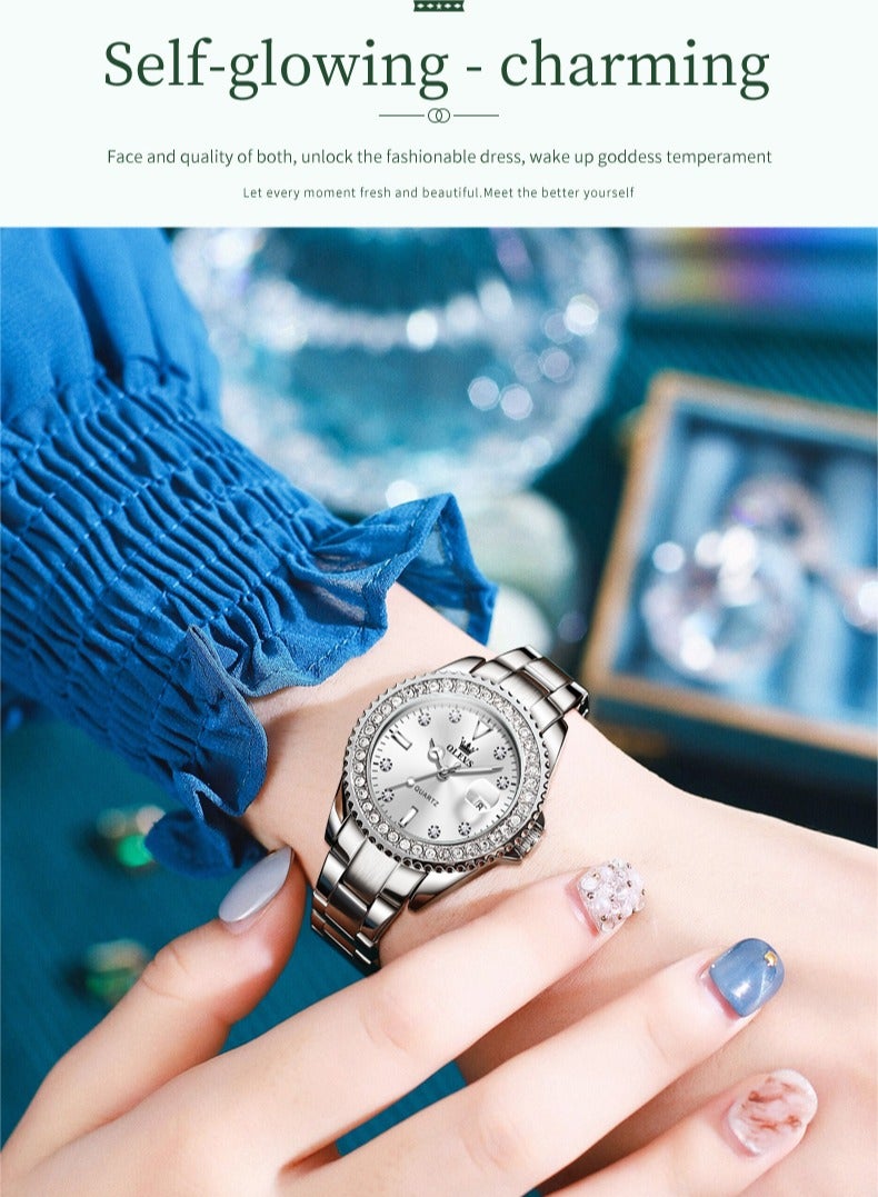 أوليفز ساعات نسائية كوارتز ستانلس ستيل مقاومة للماء أنالوج 34 مم فضية 9945 - Image 5