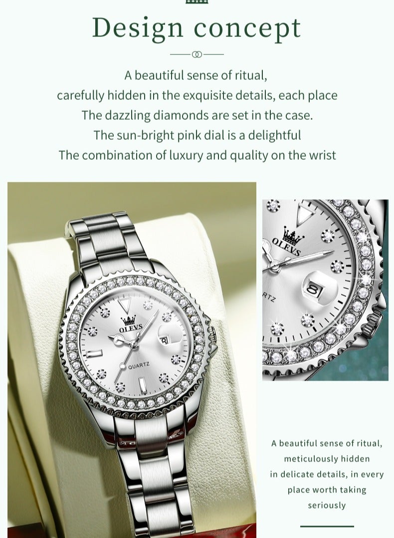 أوليفز ساعات نسائية كوارتز ستانلس ستيل مقاومة للماء أنالوج 34 مم فضية 9945 - Image 3