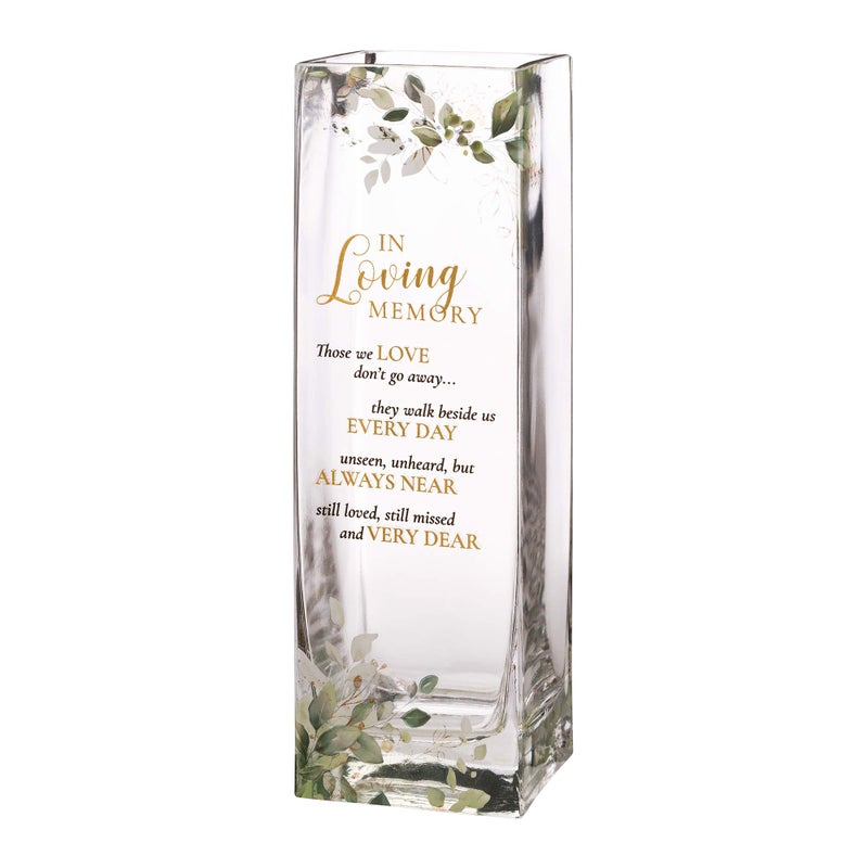 Lillian Rose Botanical Theme Memorial Flower Vase with Sympathy Verse 315x315x975 Multi