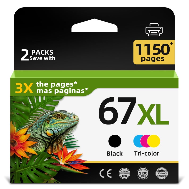 Relcolor 67XL Ink Cartridge Replacement for HP 67 XL Black Color Combo for HP67 HP67XL 2852e 2855e 4200 2827e 2734e 2700 4100 4155e 4255e 2755e 4227e 2700e 2752e 6400 4100e 6458 6455e 6458e 6065e 6000 - Image 1