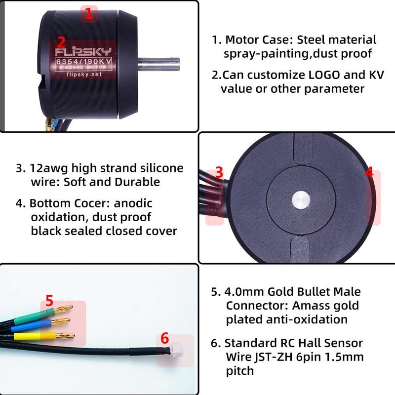 Flipsky Brushless Sensored Motor with Pulley for Electric Bike/Skateboard BLDC Belt Motor 6354 190KV 2450W Shaft 8mm High Efficiency Esk8 Motors with High Torque 7Nm Dustproof Motor e-Bike Motor - Image 2