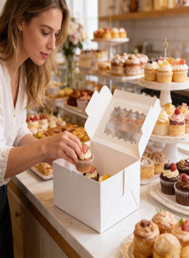 VIOCIWUO Cupcake Box Combo with Clear Window 4Sets Bento Cake Box with Cupcakes, 2 Cupcakes and 1 small Cake for Birthday Party Holiday Bakery Supplies(White/clear, 1+2/4pcs) - Image 3