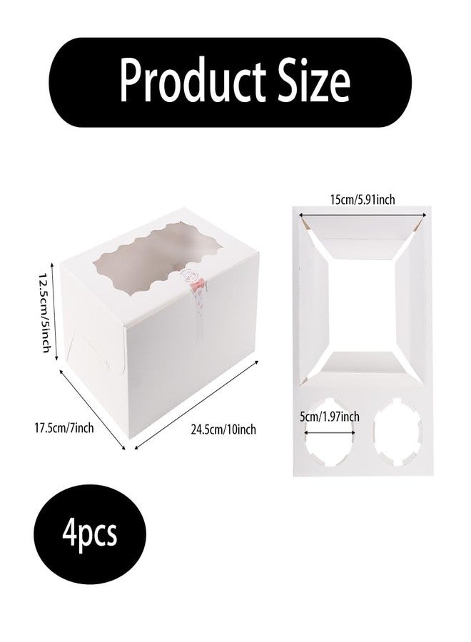VIOCIWUO Cupcake Box Combo with Clear Window 4Sets Bento Cake Box with Cupcakes, 2 Cupcakes and 1 small Cake for Birthday Party Holiday Bakery Supplies(White/clear, 1+2/4pcs) - Image 2