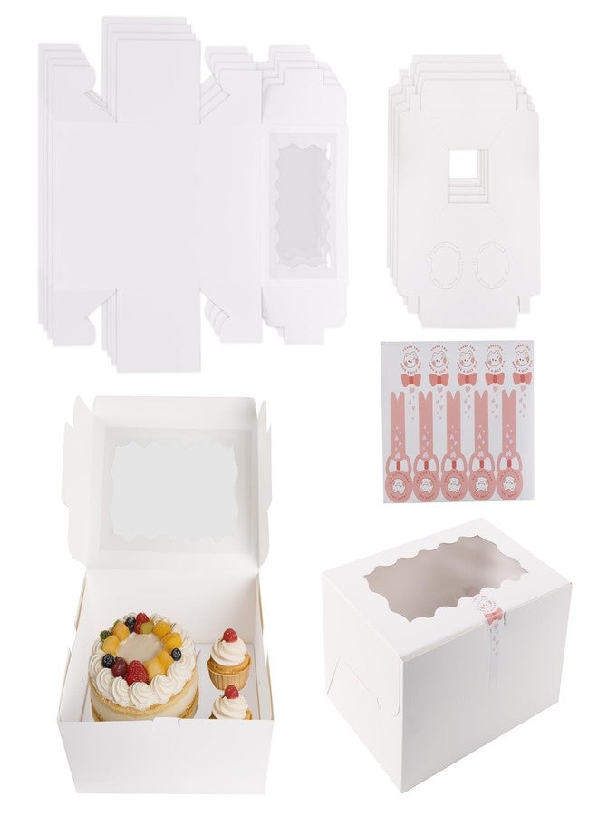 VIOCIWUO Cupcake Box Combo with Clear Window 4Sets Bento Cake Box with Cupcakes, 2 Cupcakes and 1 small Cake for Birthday Party Holiday Bakery Supplies(White/clear, 1+2/4pcs) - Image 1
