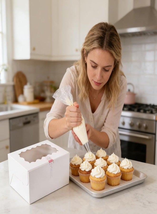 VIOCIWUO Cupcake Box Combo with Clear Window 4Sets Bento Cake Box with Cupcakes, 2 Cupcakes and 1 small Cake for Birthday Party Holiday Bakery Supplies(White/clear, 1+2/4pcs) - Image 4