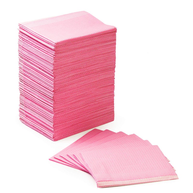 JMU 125 Pack Dental Bibs, Pink Dental Bibs Disposable 3-Ply, 13" x 18" Patient Bibs Medical Tray Covers - Image 1