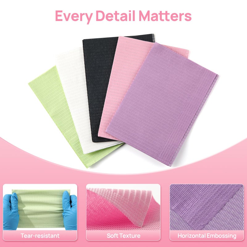 JMU 125 Pack Dental Bibs, Pink Dental Bibs Disposable 3-Ply, 13" x 18" Patient Bibs Medical Tray Covers - Image 3