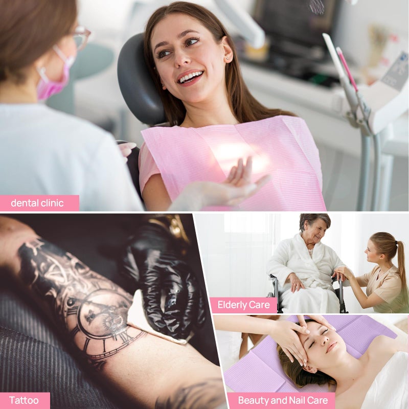 JMU 125 Pack Dental Bibs, Pink Dental Bibs Disposable 3-Ply, 13" x 18" Patient Bibs Medical Tray Covers - Image 5