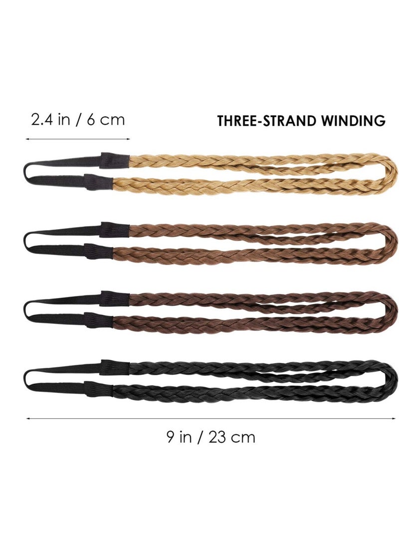 4 قطع من أربطة الشعر المنسوجة يدويًا، أربطة شعر مزدوجة مضفرة، ملحقات شعر مرنة قابلة للتمدد، تصميم بوهيمي، مناسب للنساء والفتيات - Image 3