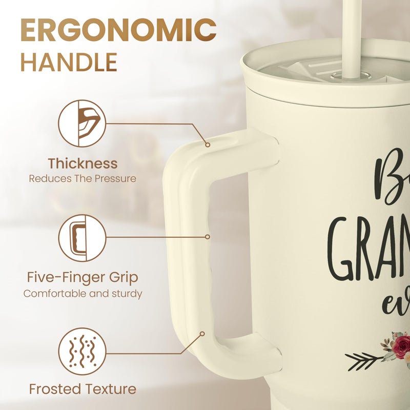 SANDJEST Grandma Tumbler with Handle 40oz  Grandmother Gifts from Granddaughter Grandson  Stainless Steel Tumblers Coffee Travel Cup  Gifts for Nana Mimi Grandmom on Birthday Christmas Mothers Day Valentines  - Image 3